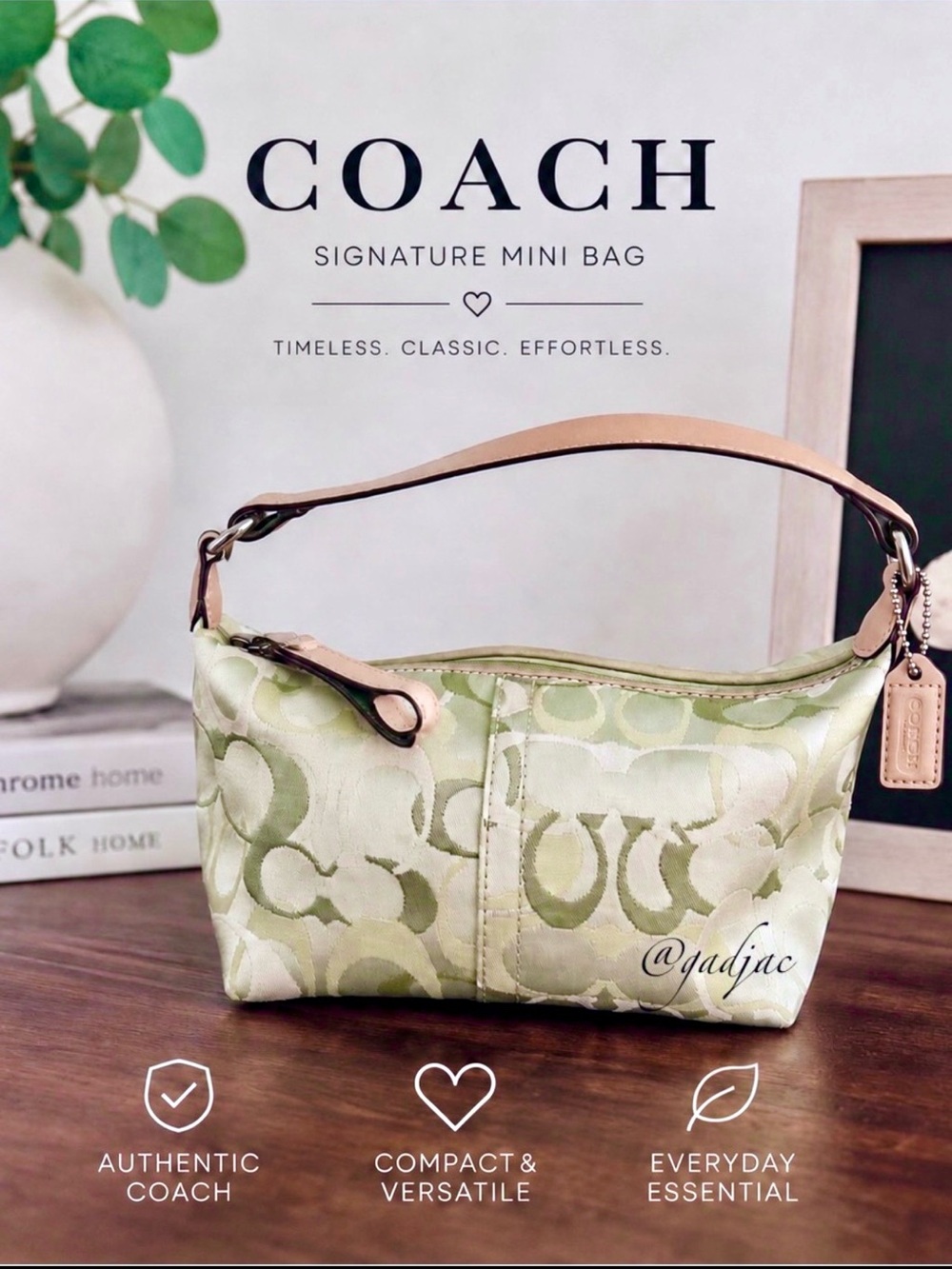 🍏 Rare Y2K Coach Optic Signature C Mini Bag / Pouch (6561) | Pistachio